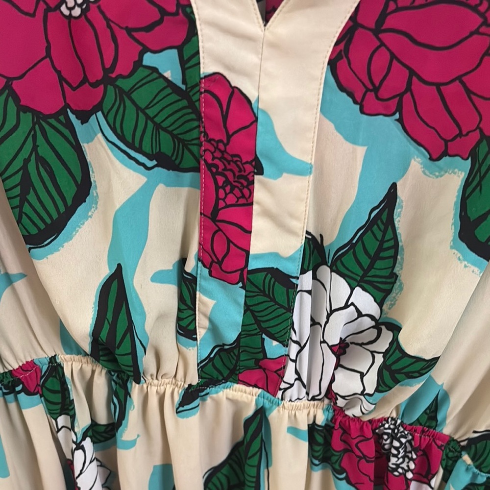 Melissa McCarthy Floral High-Low Dress in Cream, Fuchsia, White, Green - Picture 4 of 5